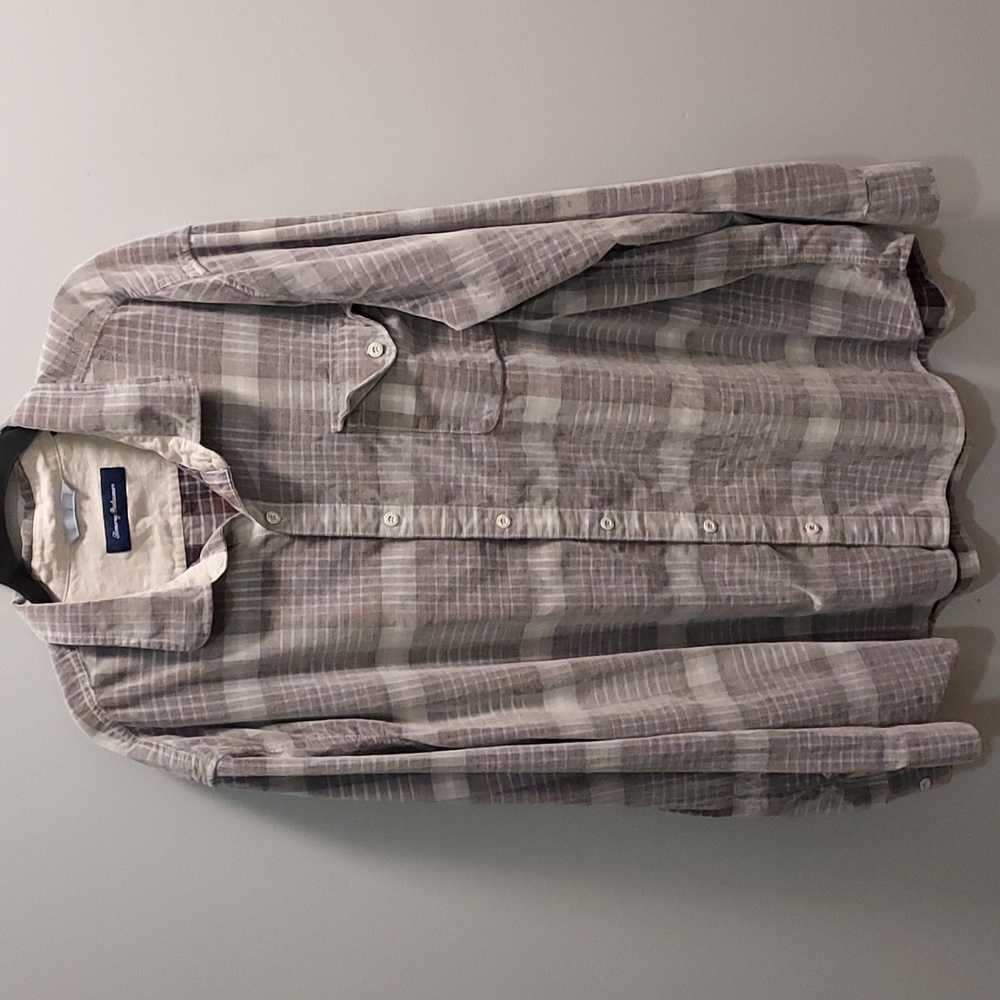 Tommy Bahama 3XL Long Sleeve Button Shirt Plaid Gray